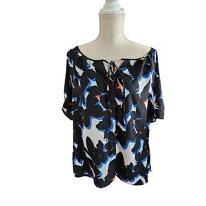 Worthington Blouse Top Plus Size 1X Short Sleeve Shirt Butterflies Career Office